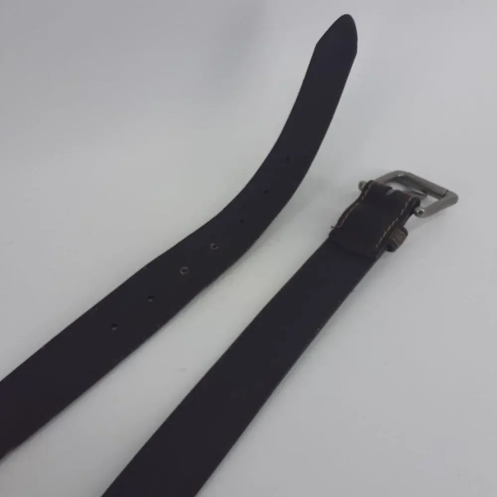 Dickies Men's Brown Leather Belt Silver Town Squared Buckle Casual Size 43